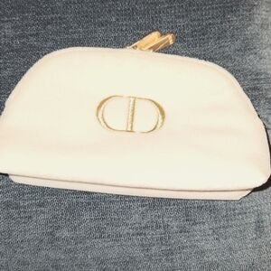 Dior CD Logo Embroidered Cream Velvet Pouch Cosmetic Bag